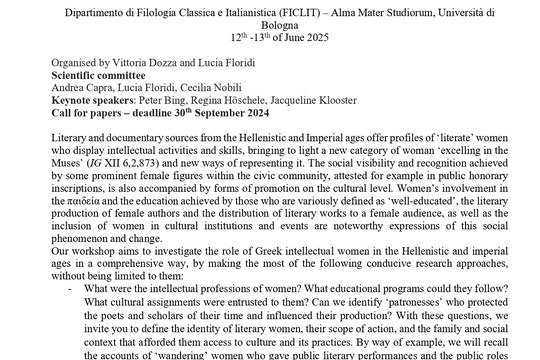 Greek Intellectual Women in Hellenistic and Imperial Age